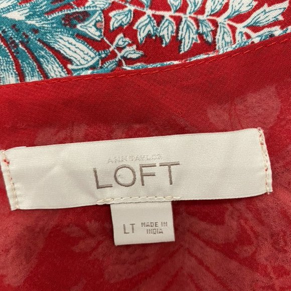 Loft One Shouldered Red Floral Dress Size Large - Picture 8 of 15